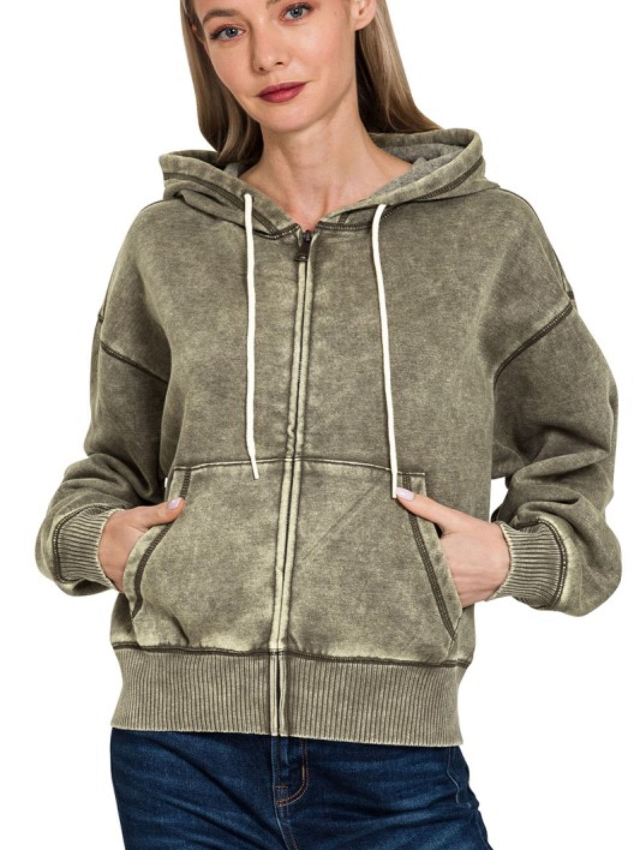 Acid Washed Cropped Hoodie