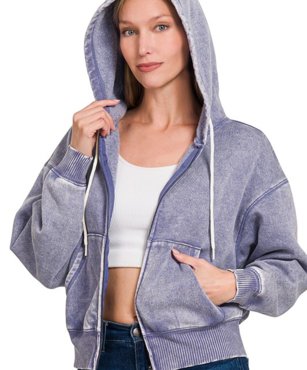 Acid Washed Cropped Hoodie