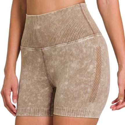 Washed Ribbed High Waist Short