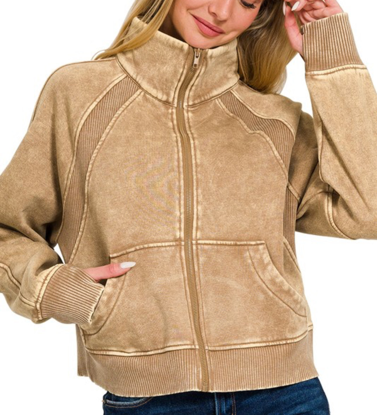 Acid Wash Zip Up Fleece Jacket