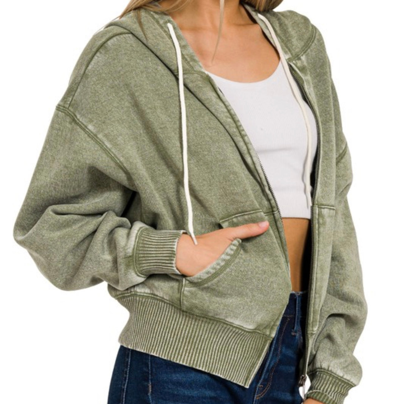 Acid Washed Cropped Hoodie