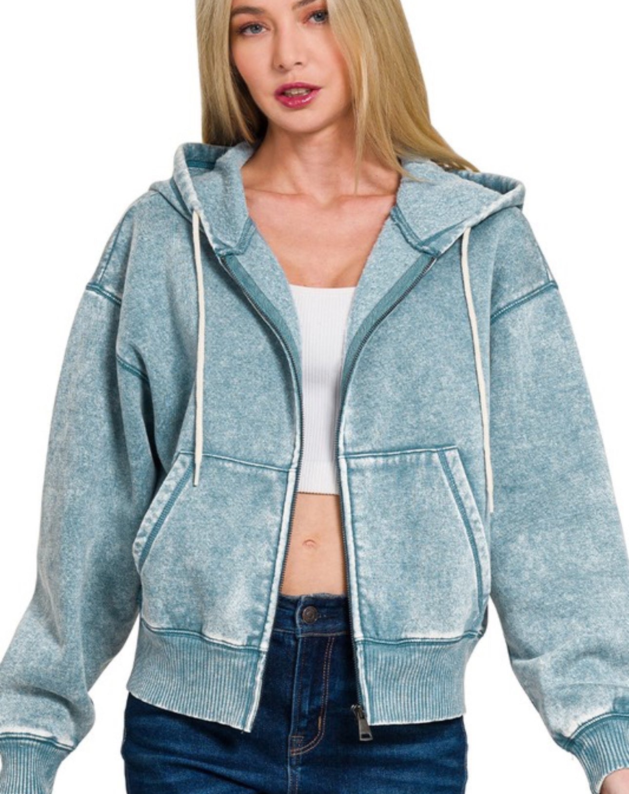 Acid Washed Cropped Hoodie