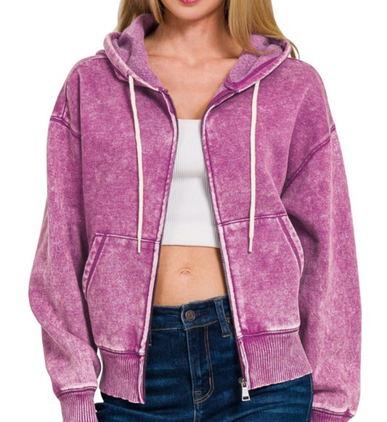Acid Washed Cropped Hoodie