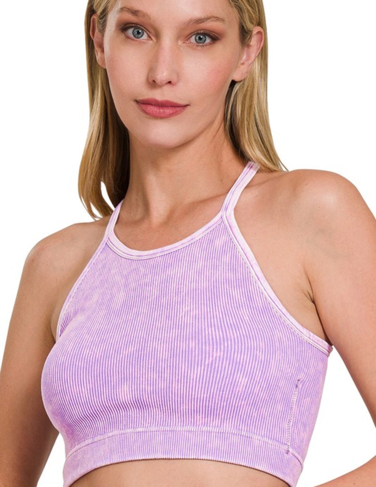 Racerback Acid Wash Ribbed Crop Tank