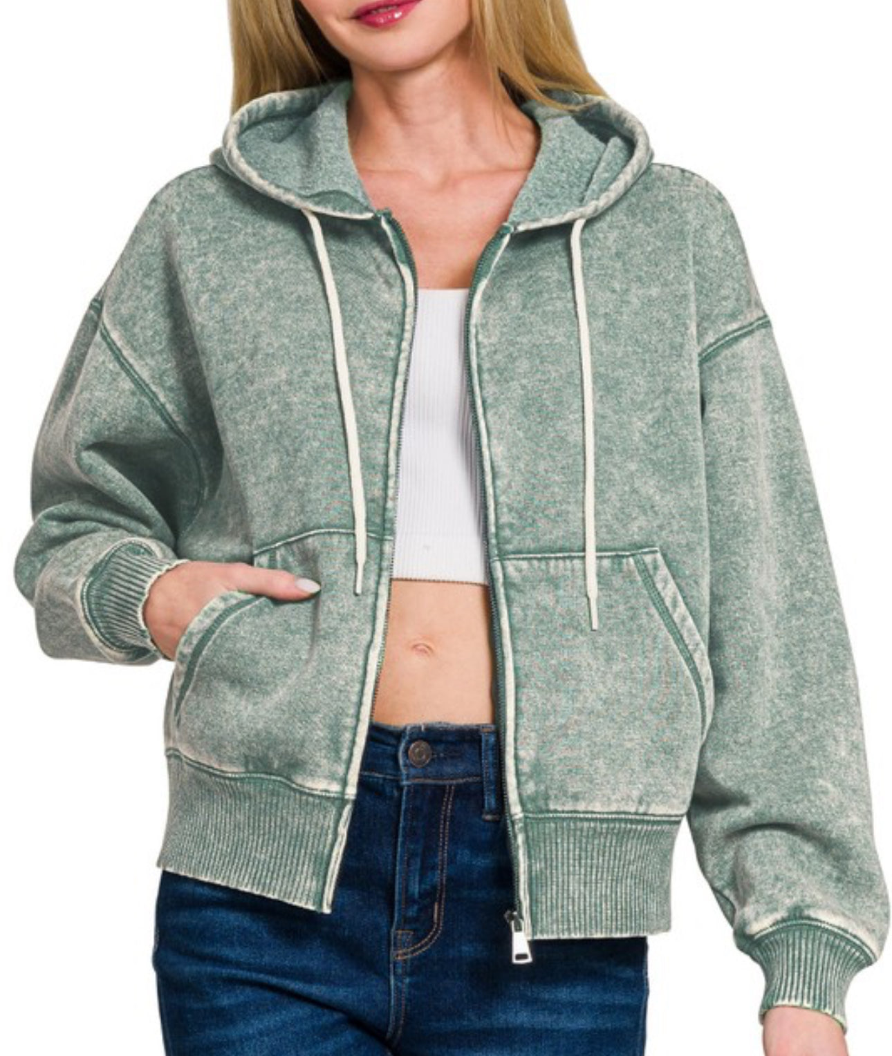 Acid Washed Cropped Hoodie