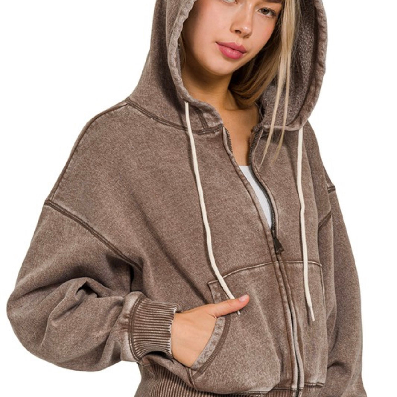 Acid Washed Cropped Hoodie