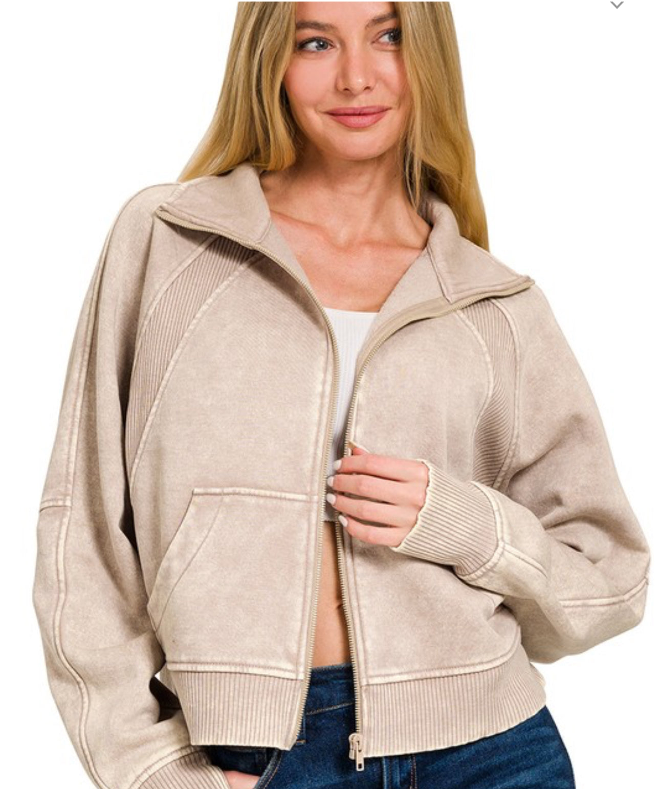 Acid Wash Zip Up Fleece Jacket