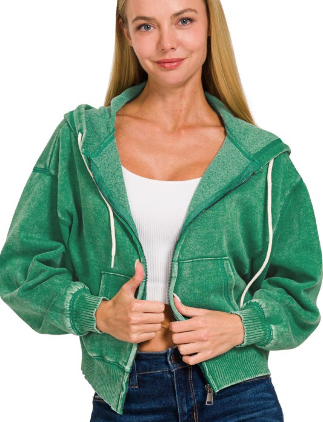 Acid Washed Cropped Hoodie