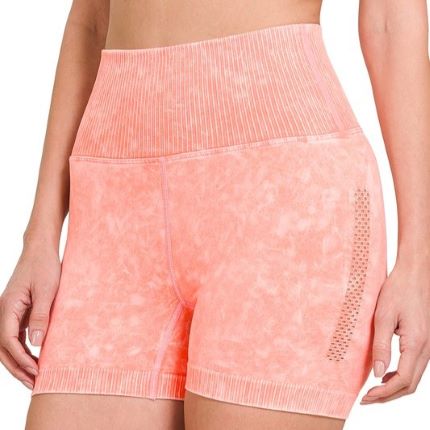 Washed Ribbed High Waist Short