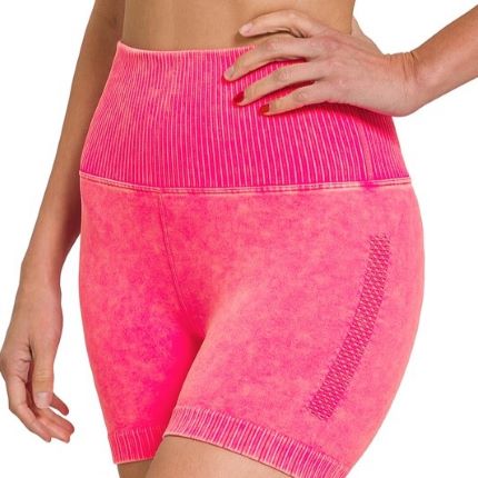 Washed Ribbed High Waist Short