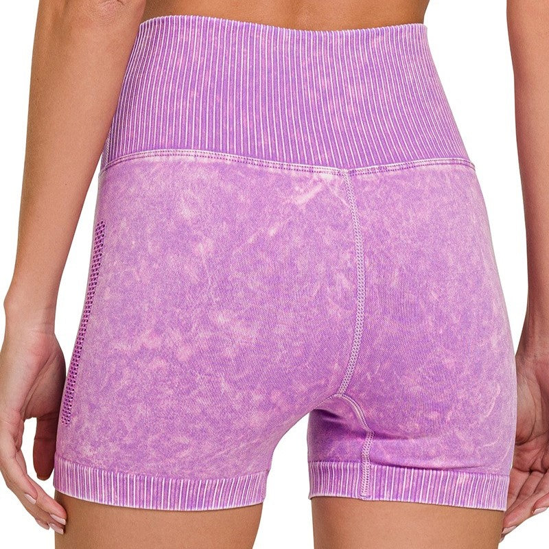 Washed Ribbed High Waist Short