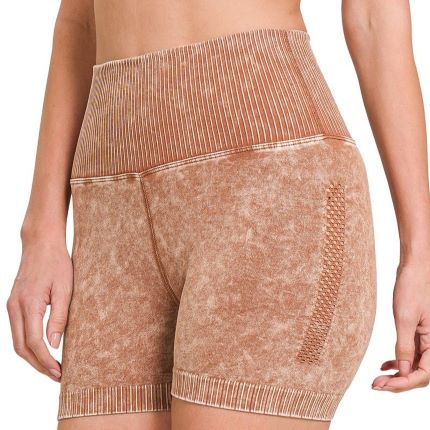 Washed Ribbed High Waist Short