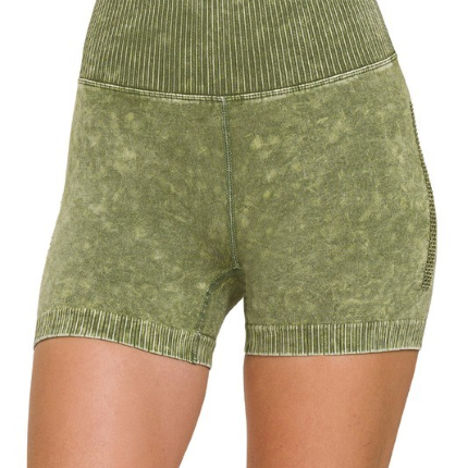 Washed Ribbed High Waist Short