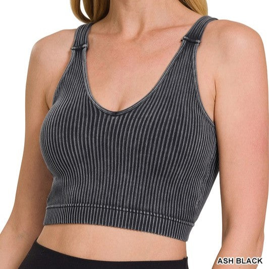 Washed Ribbed Halter Bra