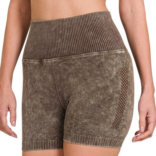 Washed Ribbed High Waist Short