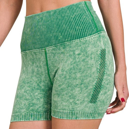 Washed Ribbed High Waist Short