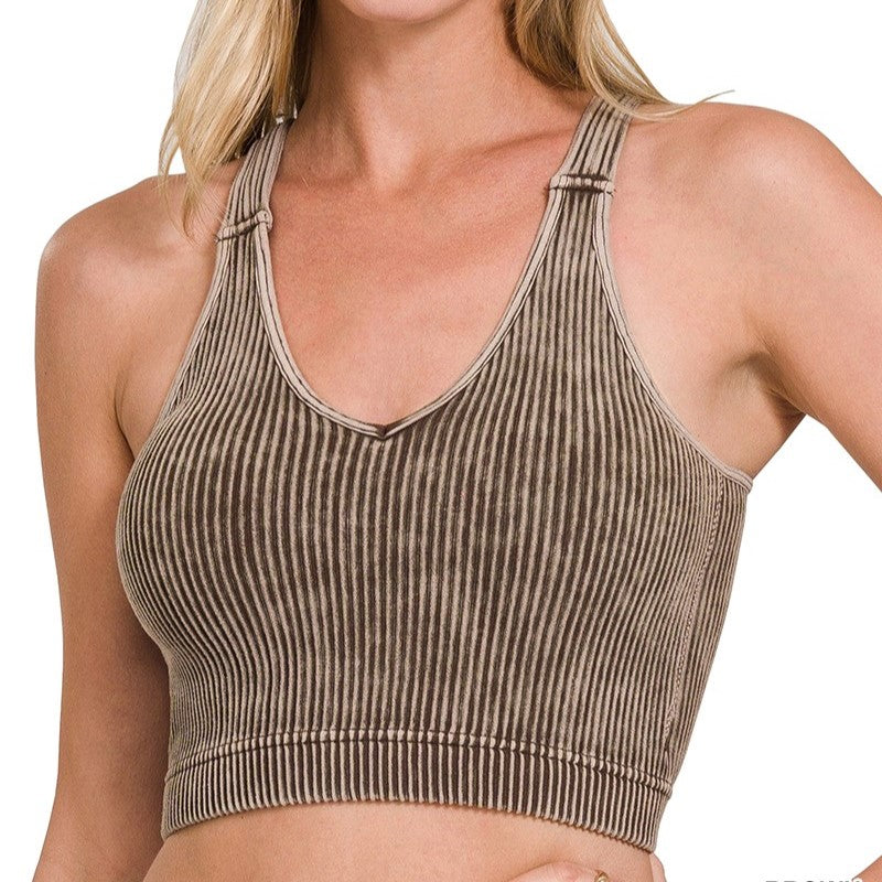 Washed Ribbed Halter Bra