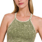 Racerback Acid Wash Ribbed Crop Tank