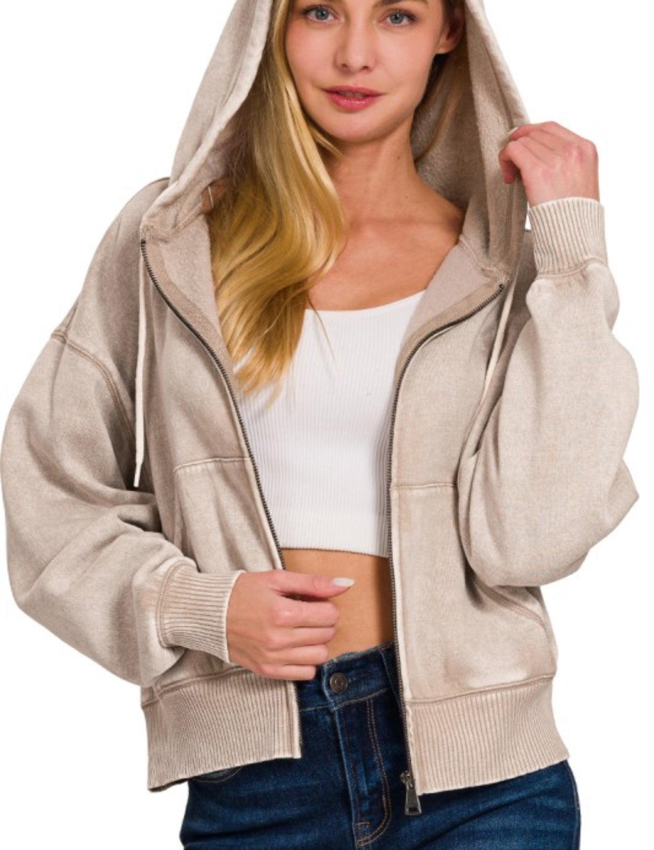 Acid Washed Cropped Hoodie