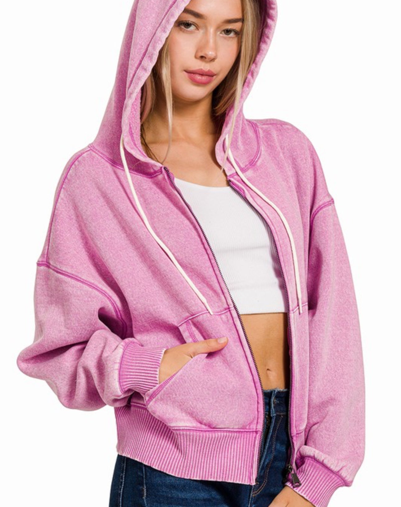 Acid Washed Cropped Hoodie