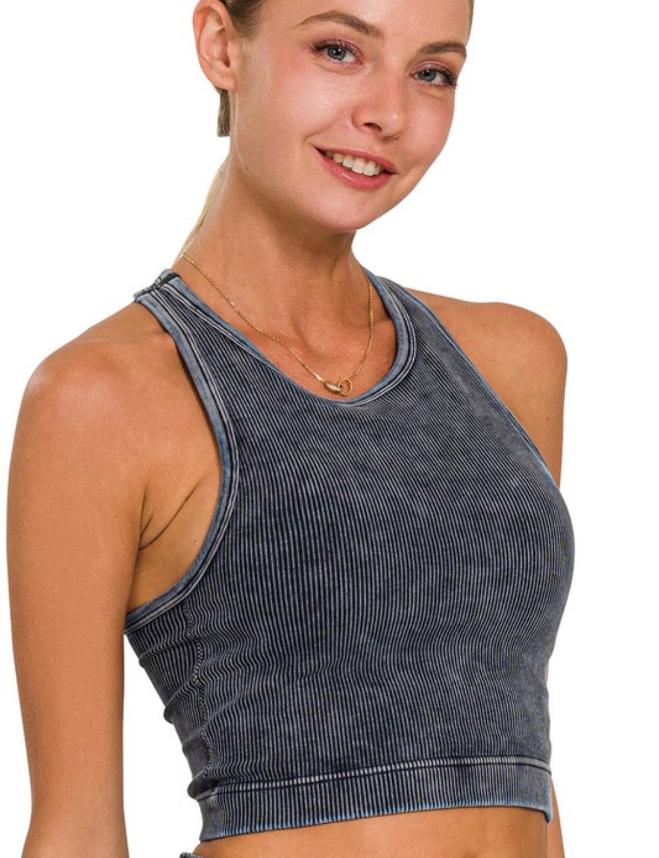 Scoop Neck Acid Wash Ribbed Tank