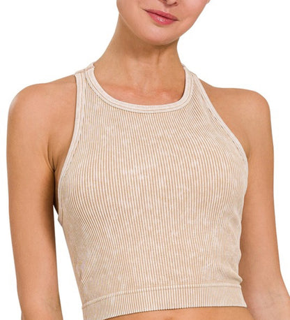 Scoop Neck Acid Wash Ribbed Tank