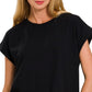 Folded sleeve crop tee