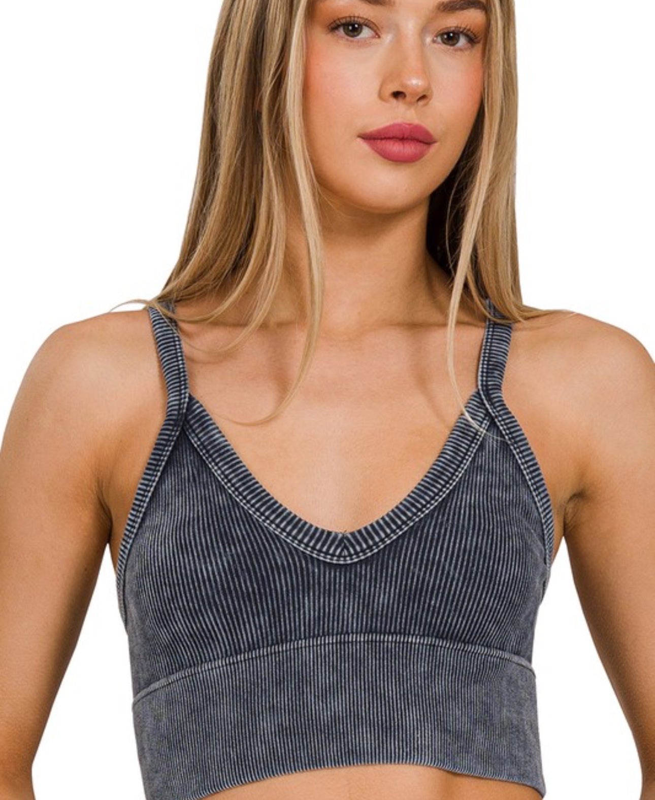 Acid Wash V Crop Bra