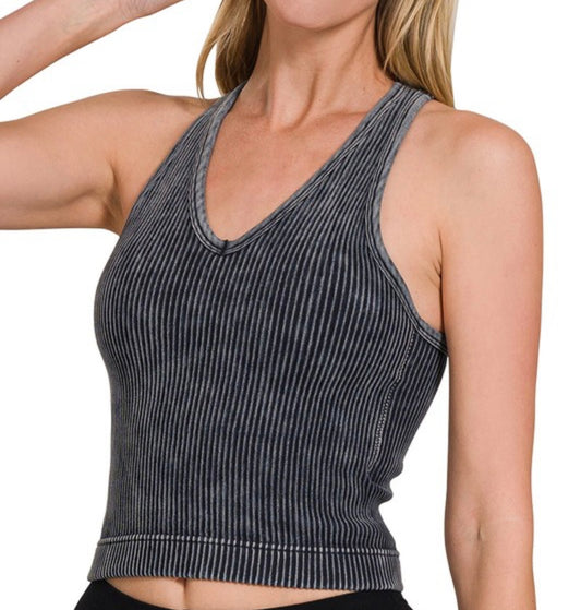 Acid Wash Ribbed Tank Bra