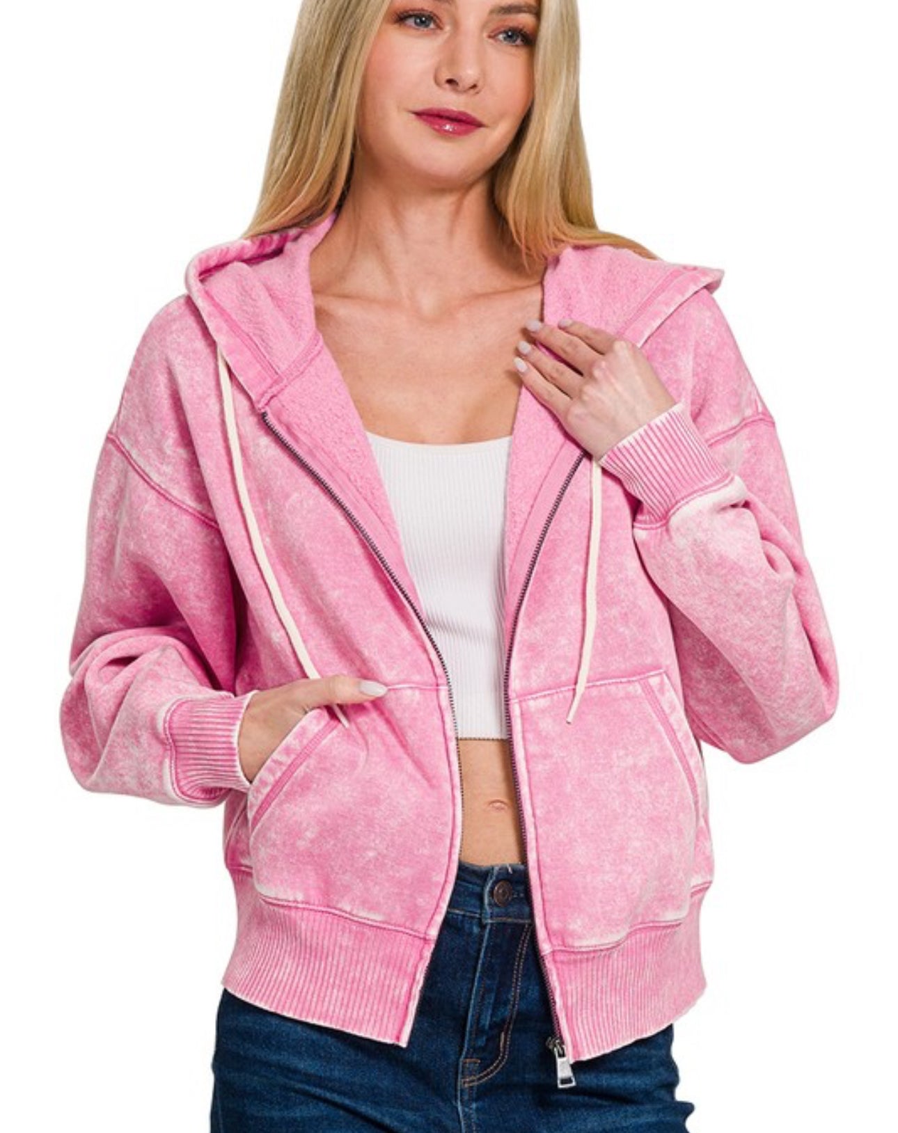 Acid Washed Cropped Hoodie