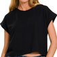 Folded sleeve crop tee