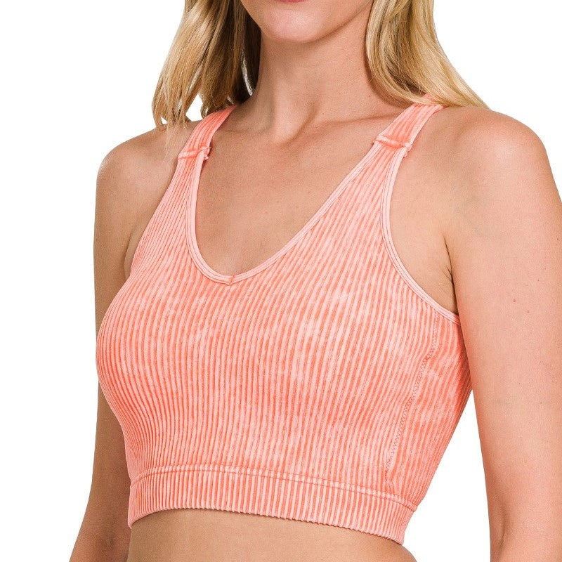 Washed Ribbed Halter Bra