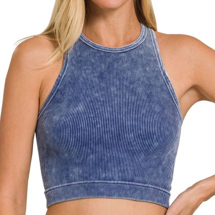 Washed Ribbed Seamless Crop Tank